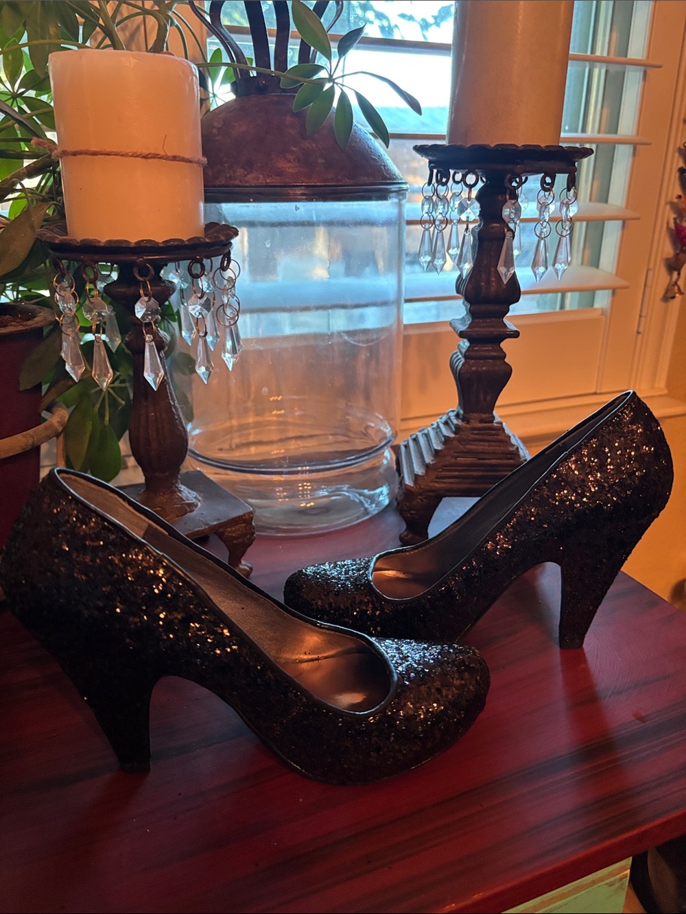 Qupid Black Glitter Platform High Heels - Picture 8 of 10
